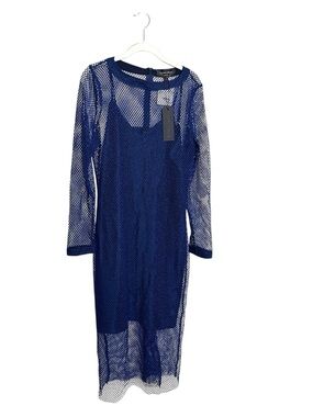 Hilton Hollis Indigo Mesh Overlay Dress L Sheer Layered Designer NWT